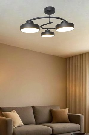 Dönence Led Siyah Renk Modern Tasarım Enerji Tasarruflu Üç Renk Işık Ledli Dekoratif Avize Salon Yemek Odası