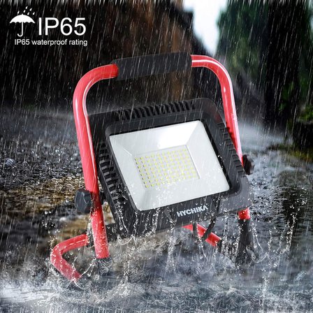 LED şantiye projektörü, 50 W, HYCHIKA LED projektör, 5500 lm, 6500 K, su geçirmez IP65 çalışma lambası, döndürülebilir, 3 m fişli kablo, atölye, şantiye için