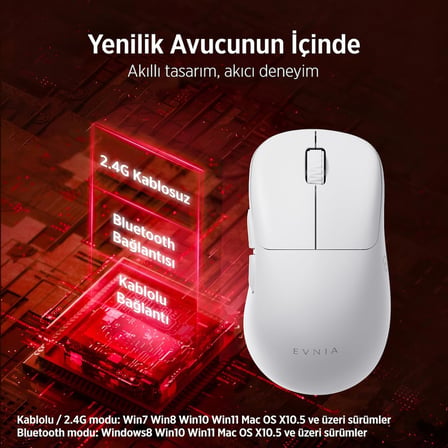 EVNIA Serisi SPK9418 Kablosuz Bluetooth Dual Mod 12000DPI 6 Tuşlu Optik Oyuncu Mouse (Beyaz)
