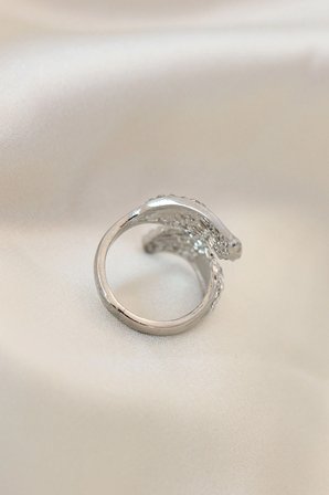 Mey İthalat Ayarlamalı Silver Renk Metal Zirkon Taşlı Kanat Yüzük