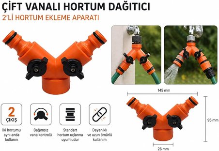 Musluk Hortum Bağlama Aparatı 2 Li Dağıtıcı Vana Çatal