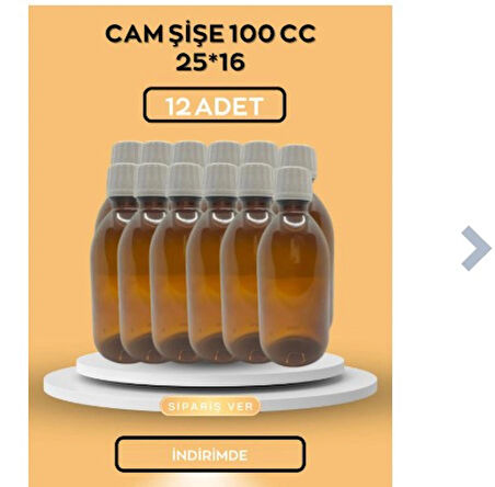 12 ADET AMBER CAM ŞİŞE 100 CC 25*16