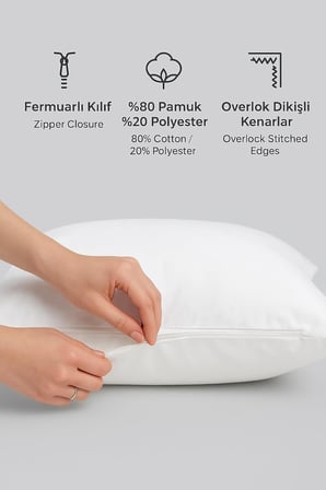 Pamuklu Fermuarlı İç Yastık Kılıfı 10'lu Set Beyaz 50x70 cm