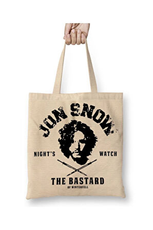 Jon Snow Night Watch Beyaz Bez Çanta Uzun Saplı Alışveriş Çantası Plaj Çantası