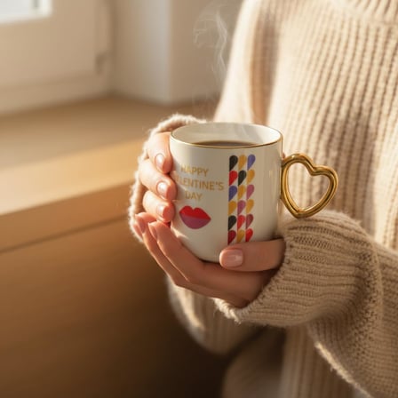 Gold Saplı Porselen Kalp Kupa - 400 ml Büyük Boy Lüks Tasarım - 4 Farklı Modelden Biri (Sürpriz/Asorti) - Altın Yaldızlı Şık Hediyelik Mug