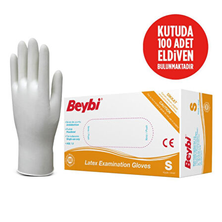 Beybi Lateks Pudralı Beyaz Muayene Eldiveni 100' lü 20 Paket Small 