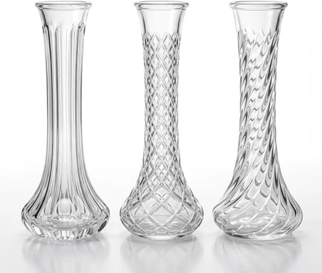 El Yapımı Üfleme Cam Karanfillik ve Vazo - Şeffaf Dekoratif İnce Çiçek Vazosu, 1 Adet (10x25 cm - Asorti Model Gönderimi)