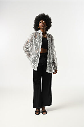 KADIN TRANSPARAN DESENLİ OVERSİZE KESİM GÖMLEK