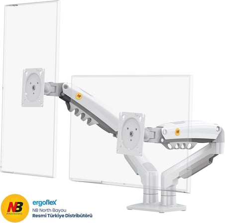 North Bayou NB F160 Ergonomic Çift Kol 2-9 kg Kapasiteli Yeni Nesil Profosyonel Monitör Standı (Beyaz)