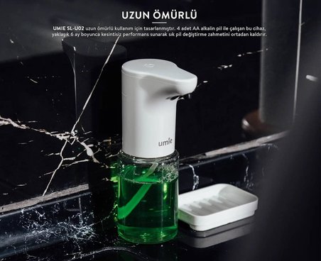 Sıvı Sabunluk Otomatik Sensörlü Kremlik Şampuanlık Pilli Hareket Sensörlü Fotoselli Otomatik 300ml Beyaz Sl-u02