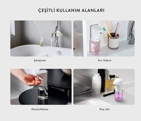 Sıvı Sabunluk Otomatik Sensörlü Kremlik Şampuanlık Pilli Hareket Sensörlü Fotoselli Otomatik 300ml Beyaz Sl-u02