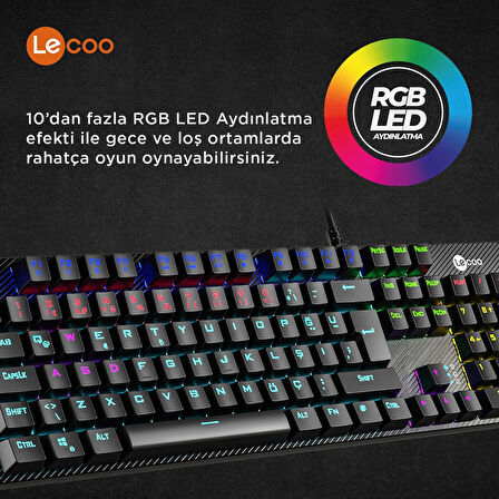 Lecoo KG1101 Kablolu Blue Switch RGB Makro Tuşlu Gaming Mekanik Türkçe Q Klavye