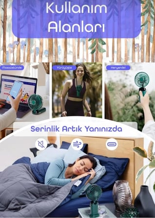 5 Kademeli Şarjlı Mini El Vantilatörü – Dijital Göstergeli, Telefon Tutuculu, Boyun Askılı Taşınabilir Fan (SİYAH)