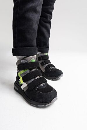 mnpc Erkek Çocuk Siyah Hakiki Deri Anatomik Trekking Bot