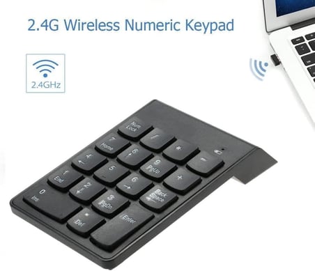Siyah USB Kablosuz Numerik Klavye Keypad, USB Alıcılı Sayısal Tuş Takımı, PC Laptop Notebook İçin Kablosuz NumPad, Ev Ofis Muhasebe Kullanımına Uygun