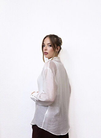 Kendinden Çizgili Viskon Gömlek