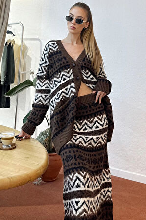 Yünlü Kahverengi Maxi Oversize ( Geniş Kalıp ) Etek