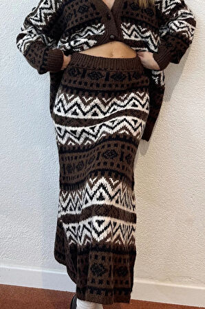 Yünlü Kahverengi Maxi Oversize ( Geniş Kalıp ) Etek