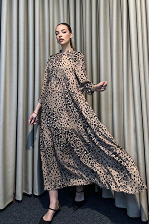 Hakim Yaka Desenli Maxi Elbise