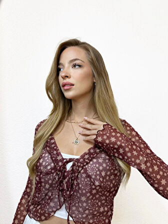 Desenli V Yaka Şifon Bluz