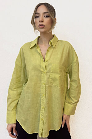 Keten Karışımlı Oversize Gömlek