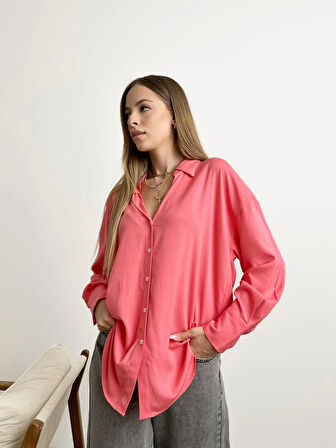 V Yaka Klasik Pembe Gömlek