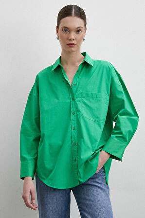 Oversize Pamuklu Yeşil Gömlek