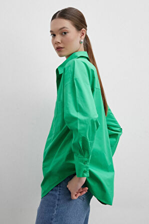 Oversize Pamuklu Yeşil Gömlek