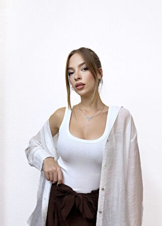 Kendinden Çizgili Viskon Gömlek