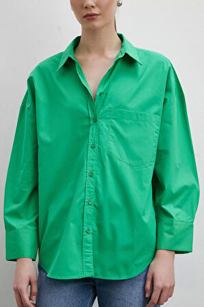 Oversize Pamuklu Yeşil Gömlek