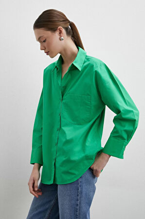 Oversize Pamuklu Yeşil Gömlek