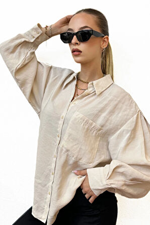 Oversize Bej Gömlek