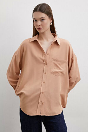Keten Karışımlı Pudra Gömlek