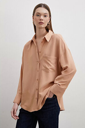 Keten Karışımlı Pudra Gömlek