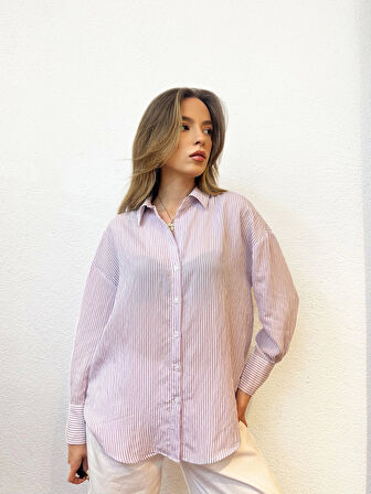 Lila Çizgili Gömlek