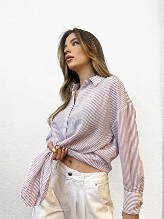 Lila Çizgili Gömlek