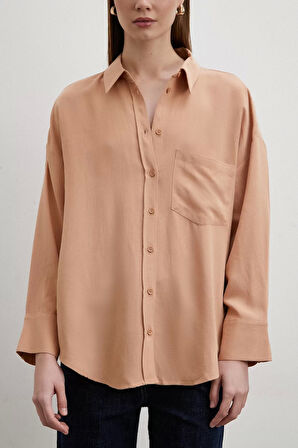 Keten Karışımlı Pudra Gömlek