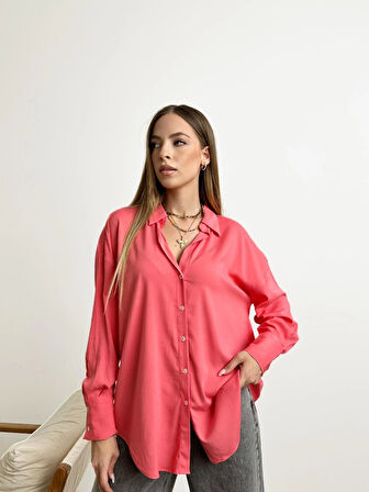 V Yaka Klasik Pembe Gömlek