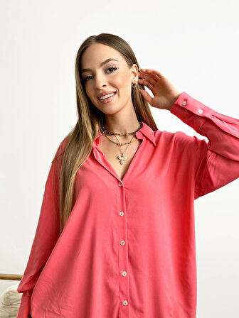 V Yaka Klasik Pembe Gömlek