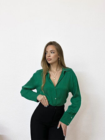 Likralı Mevsimlik Yeşil Gömlek
