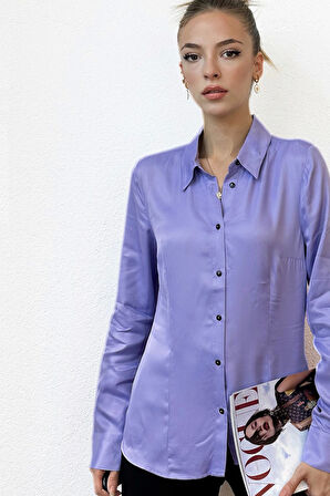 Saten Mor Gömlek