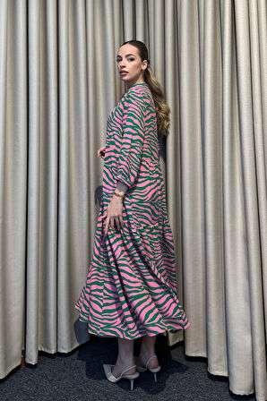 Hakim Yaka Desenli Maxi Elbise