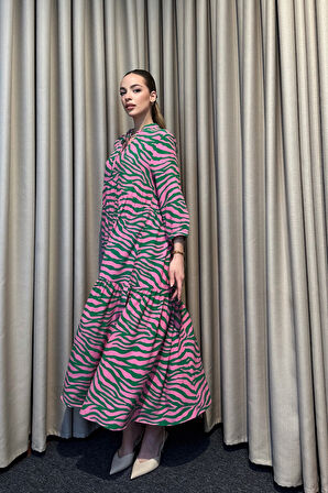 Hakim Yaka Desenli Maxi Elbise