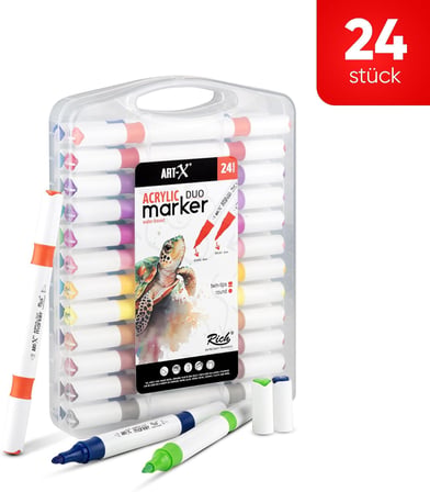 Rich Art-X Akrilik Marker Çift Taraflı Profesyonel Kalem Seti 24 Lü