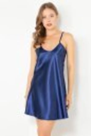 miorre Ince Askılı Mini Saten Gecelik,Gece Mavisi L/Xl,331235013