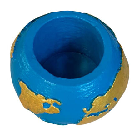 Uretti - Ayşe 7362 7938 El Yapımı Dünya Şeklinde Mavi - Gold Renk  Saksı / Mumluk Dekoratif Obje - 6 x 9 cm