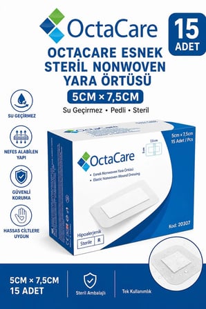 Octacare Esnek Steril Nonwoven Yara Örtüsü 5cm×7,5cm (15 Adet)