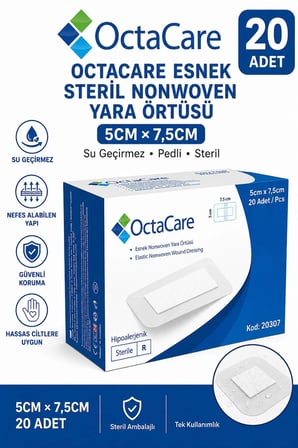 Octacare Esnek Steril Nonwoven Yara Örtüsü 5cm×7,5cm (20 Adet)