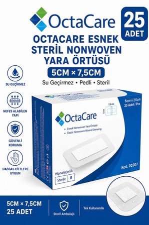 Octacare Esnek Steril Nonwoven Yara Örtüsü 5cm×7,5cm (50 Adet)