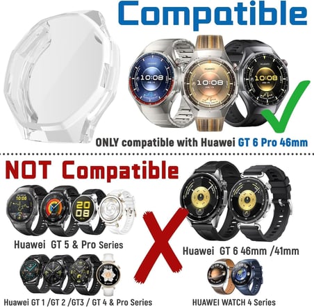 Rongep [Soft-Case] Huawei Watch GT6 Pro 46mm için 360° Kasa Koruyucu Yumuşak TPU Kılıf Dokunmatik ve Netliği Etkilemeyen Darbelere Karşı Huawei Watch GT6 Pro 46mm Ekran Koruyuculu Kılıf (Şeffaf)